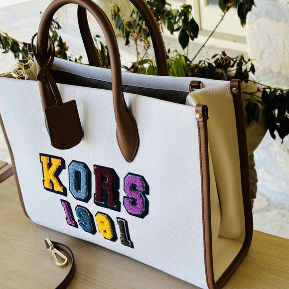 Michael Kors Mirella MD Embellished Tote Bag/ Clutch Wristlet Leather Cream Mult - Picture 4 of 16